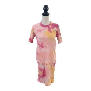 Vibrant Pink and Yellow Tie-Dye Midi Dress